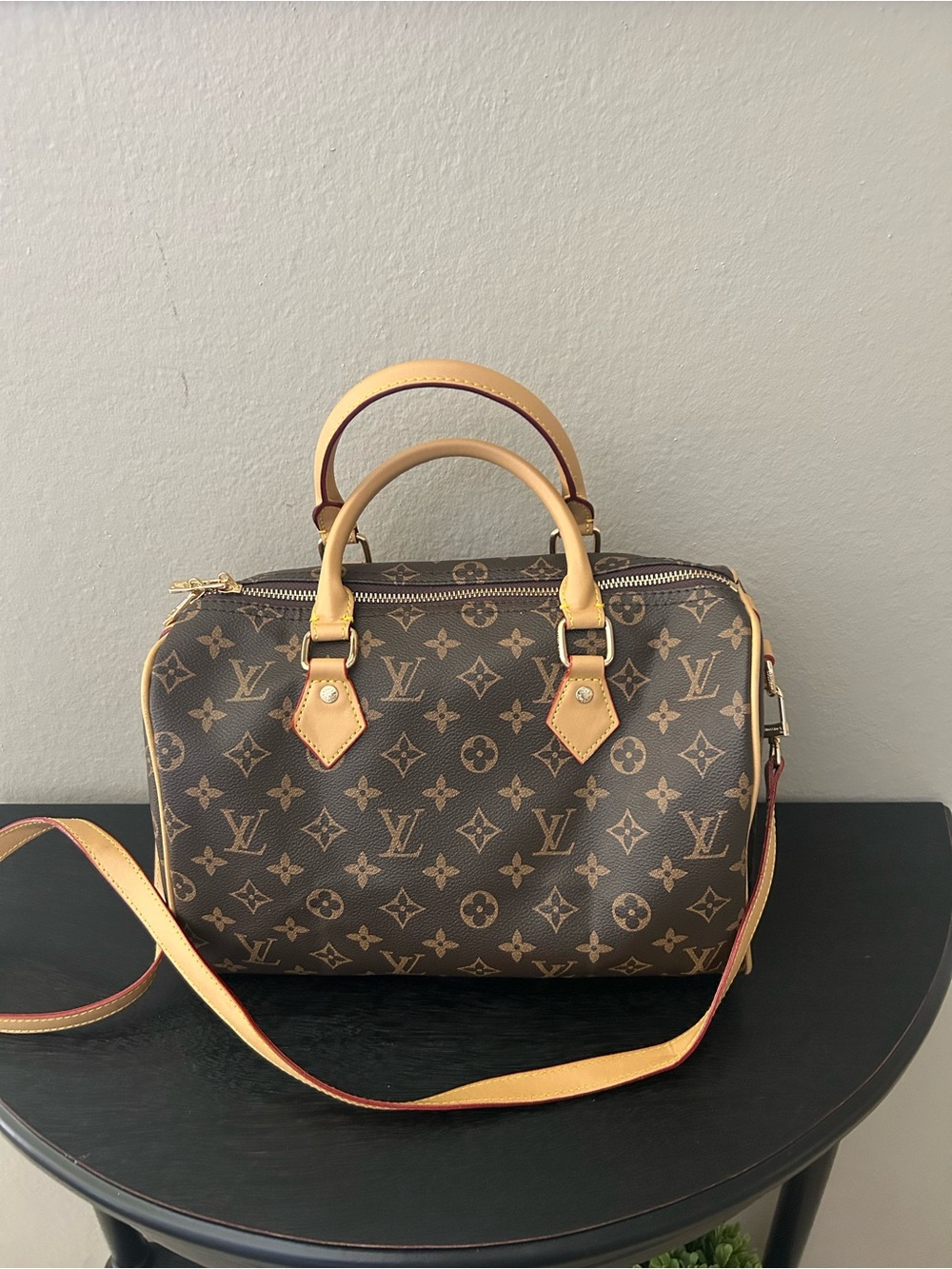 Louis Vuitton Monogram Crossbody Satchel in Brown and Tan